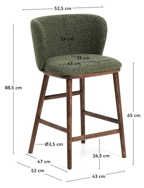 Tmavě zelená čalouněná barová židle (výška sedáku 65 cm) Ciselia – Kave Home