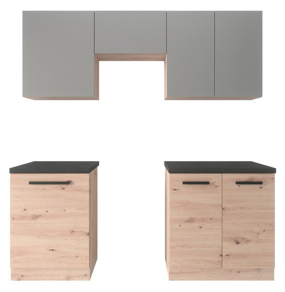 Kuchyňská sestava LANGEN 2 m - dub artisan/šedá - černé úchytky Šedá