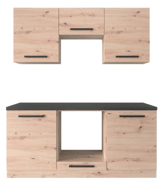 Kuchyňská sestava LANGEN 1,8 m - dub artisan - černé úchytky