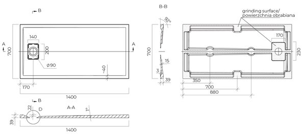 Oltens Bergytan obdélníková sprchová vanička 140x70 cm černá 15105300
