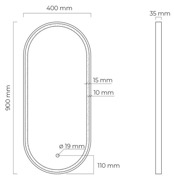 Oltens Nordlis zrcadlo 40x90 cm oválný s osvětlením s vyhřívací podložkou zlatá 64103800