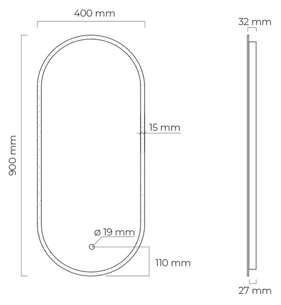 Oltens Nordlis zrcadlo 40x90 cm oválný s osvětlením s vyhřívací podložkou 64103000