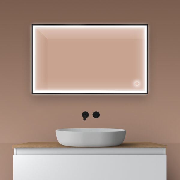 Oltens Nordlis zrcadlo 60x100 cm obdélníkový s osvětlením s vyhřívací podložkou černá 64106300