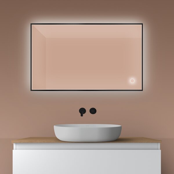 Oltens Nordlis zrcadlo 60x100 cm obdélníkový s osvětlením s vyhřívací podložkou černá 64111300