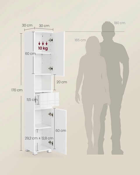 VYSOKÁ SKŘÍŇ, bílá, bílá, 30/170/30 cm MID.YOU - Koupelnové série, Online Only