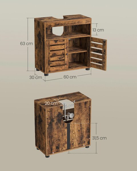 SKŘÍŇKA POD UMYVADLO, hnědá, černá, hnědá, 60/63/30 cm MID.YOU - Koupelnové série, Online Only