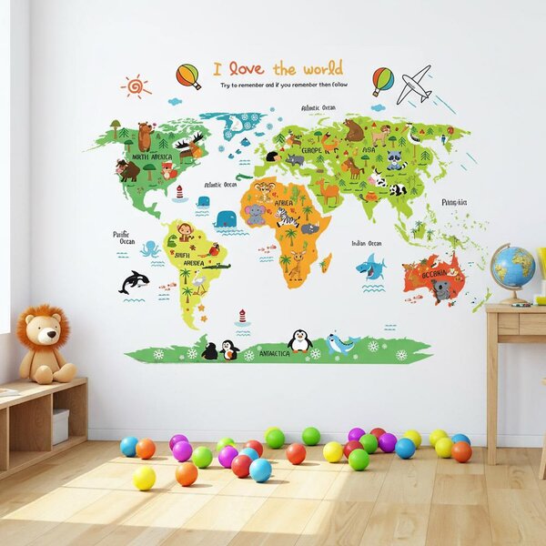 4Leaders Samolepka na zeď dětská mapa světa 120×90 cm