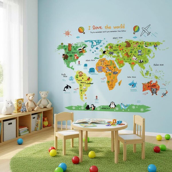 4Leaders Samolepka na zeď dětská mapa světa 120×90 cm