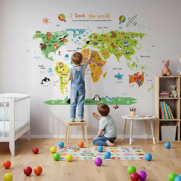 4Leaders Samolepka na zeď dětská mapa světa 120×90 cm
