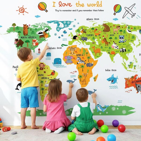 4Leaders Samolepka na zeď dětská mapa světa 120×90 cm
