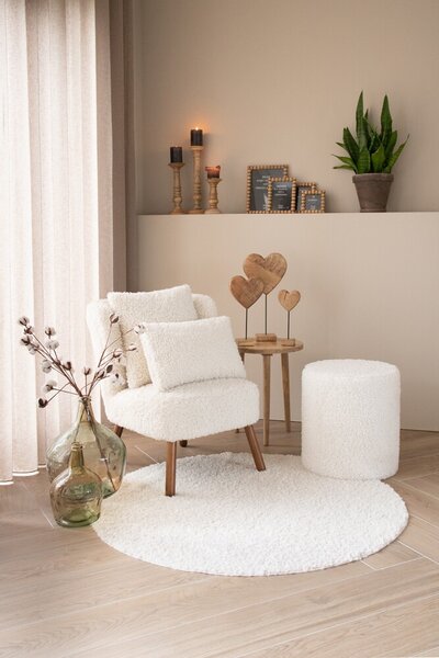 Bílý plyšový kudrnatý kulatý koberec Curly Teddy White Off - Ø 120cm - Mars & More