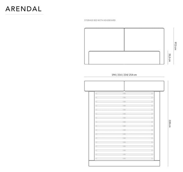 Béžová čalouněná dvoulůžková postel s úložným prostorem a roštem 180x200 cm Arendal – Cosmopolitan Design