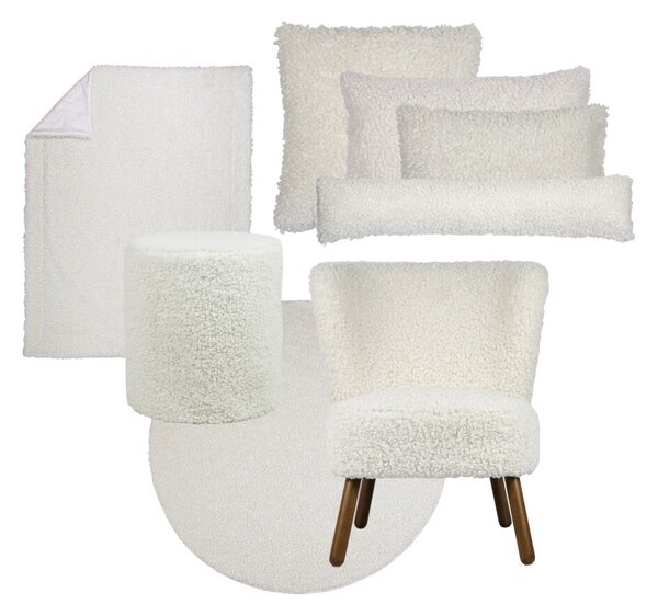Bílý plyšový kudrnatý pléd Curly Teddy White Off - 130*180cm - Mars & More