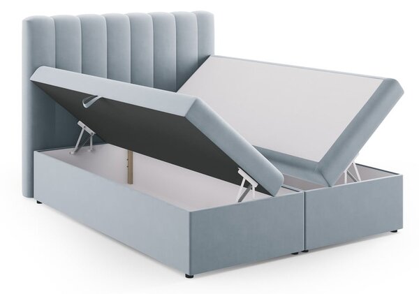 Světle modrá boxspring postel s úložným prostorem 160x200 cm Gina – Milo Casa