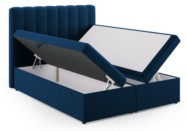 Tmavě modrá boxspring postel s úložným prostorem 160x200 cm Gina – Milo Casa