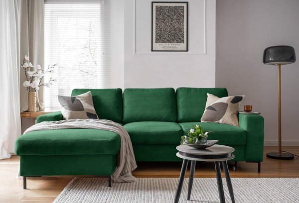 Tmavě zelená manšestrová rozkládací rohová pohovka (levý roh) Lofty Lilly – Miuform