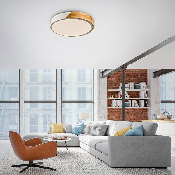 JUST LIGHT. GmbH Stropní svítidlo Bila LED, bílé, Ø 32 cm, dřevo, Světlé dřevo, Obývací pokoj / jídelna, Dřevo