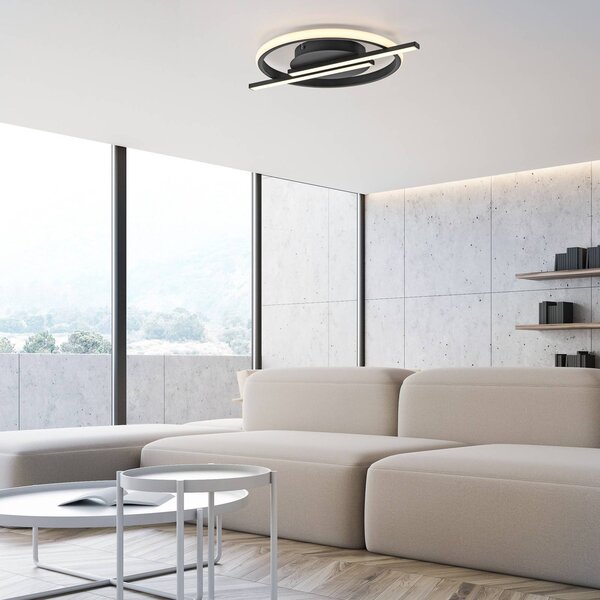 JUST LIGHT. GmbH Korsa LED stropní svítidlo, černé, Ø31cm, stmívatelné, stmívatelný, Černá, Obývací pokoj / jídelna, kov, Moderní