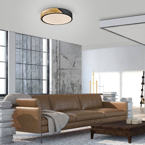 JUST LIGHT. GmbH Stropní svítidlo Bila LED, černé, Ø 32 cm, dřevo, Světlé dřevo, Obývací pokoj / jídelna, Dřevo