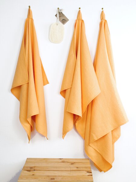 Snový svět Lněný ručník vaflový oranžový Rozměr: 70 x 140 cm
