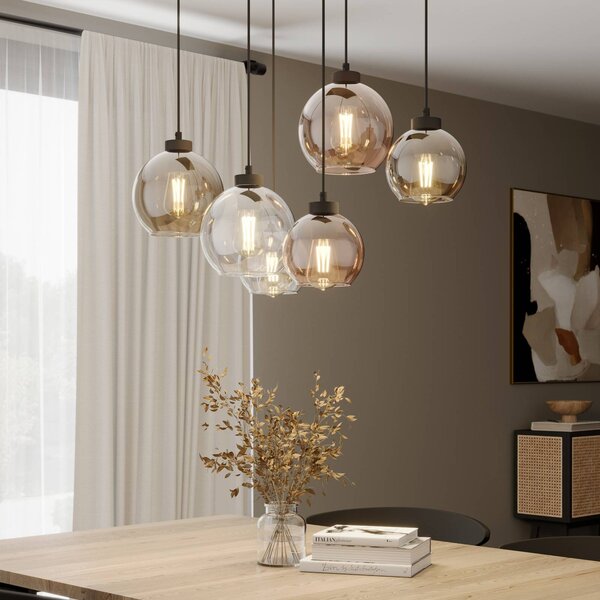 TK Lighting Závěsné svítidlo Cubus, 74 cm, 6 světel, čirá/medová/hnědá, sklo, stmívatelný, Čirá / transparetní, Obývací pokoj / jídelna, Sklo, Moderní