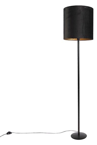 Stojací lampa černá s černým sametovým stínítkem se zlatem 40 cm - Simplo