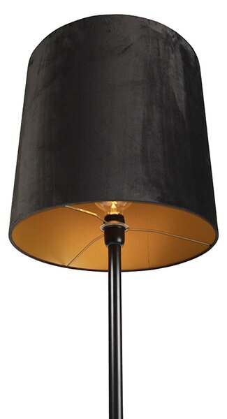 Stojací lampa černá s černým sametovým stínítkem se zlatem 40 cm - Simplo