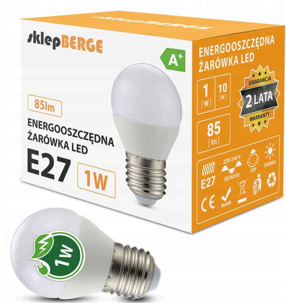 LED žárovka - E27 - G45 - 1W - 85Lm - koule - neutrální bílá BERGE