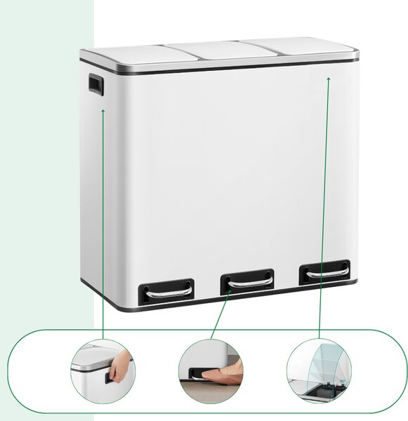 Jurhan Koš na třídění odpadu SORT 54l (3x18 l) + pytle na odpadky, bílá
