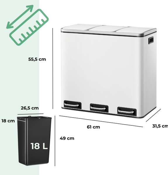 Jurhan Koš na třídění odpadu SORT 54l (3x18 l) + pytle na odpadky, bílá