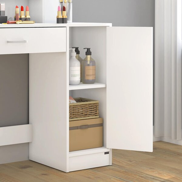 FurniGO Toaletní stolek Jocelyn s LED osvětlením 140x90x40 cm - bílý