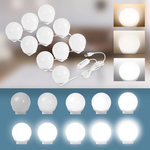 FurniGO Toaletní stolek Jocelyn s LED osvětlením 140x90x40 cm - bílý