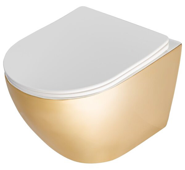 Sada: WC Závěsná mísa CARLO Flat + Závěsný Bidet CARLO MINI - Zlatá-bílá