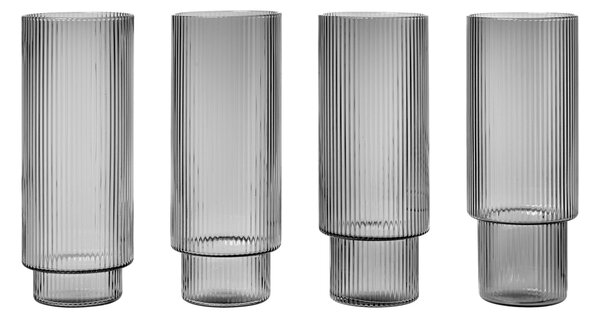 FERM LIVING Vysoké skleničky Ripple, Smoked Grey, sada 4 kusů
