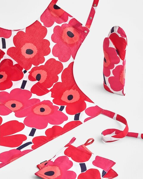 Marimekko Čtvercová chňapka Pieni Unikko, červeno-bílá