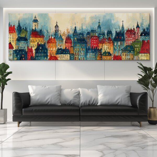 Obraz na plátně - Praha stověžatá, Věže, střechy, město FeelHappy.cz Velikost obrazu (šířka x výška): 60 x 20 cm