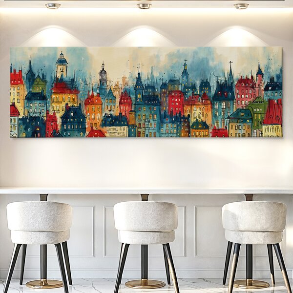 Obraz na plátně - Praha stověžatá, Věže, střechy, město FeelHappy.cz Velikost obrazu (šířka x výška): 60 x 20 cm