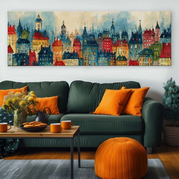 Obraz na plátně - Praha stověžatá, Věže, střechy, město FeelHappy.cz Velikost obrazu (šířka x výška): 60 x 20 cm