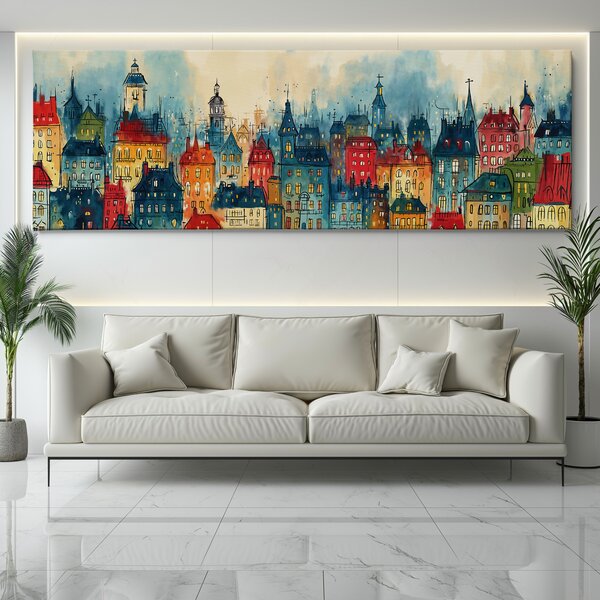 Obraz na plátně - Praha stověžatá, Věže, střechy, město FeelHappy.cz Velikost obrazu (šířka x výška): 60 x 20 cm