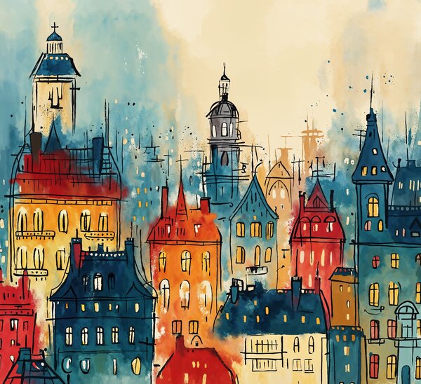 Obraz na plátně - Praha stověžatá, Věže, střechy, město FeelHappy.cz Velikost obrazu (šířka x výška): 60 x 20 cm