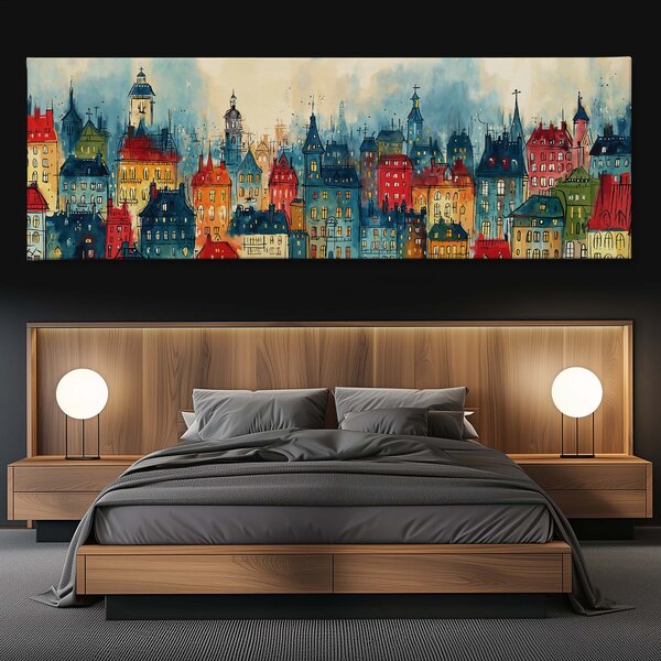 Obraz na plátně - Praha stověžatá, Věže, střechy, město FeelHappy.cz Velikost obrazu (šířka x výška): 60 x 20 cm