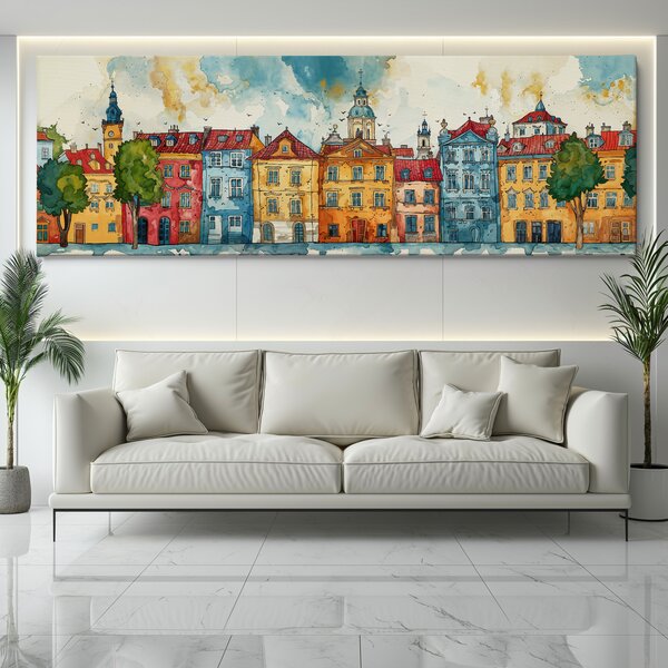 Obraz na plátně - Tiché ráno na Starém městě, Věže, střechy, město FeelHappy.cz Velikost obrazu (šířka x výška): 60 x 20 cm