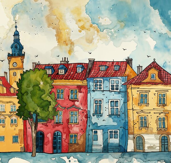Obraz na plátně - Tiché ráno na Starém městě, Věže, střechy, město FeelHappy.cz Velikost obrazu (šířka x výška): 60 x 20 cm