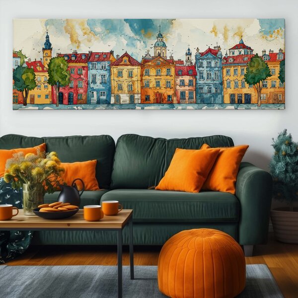 Obraz na plátně - Tiché ráno na Starém městě, Věže, střechy, město FeelHappy.cz Velikost obrazu (šířka x výška): 60 x 20 cm