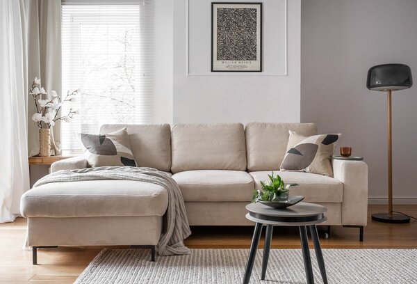 Béžová manšestrová rozkládací rohová pohovka (levý roh) Lofty Lilly – Miuform
