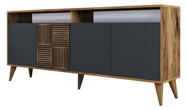 Nízká komoda v dekoru ořechu v antracitové a přírodní barvě 180x79 cm Milan – Kalune Design