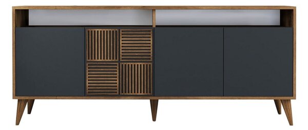 Nízká komoda v dekoru ořechu v antracitové a přírodní barvě 180x79 cm Milan – Kalune Design