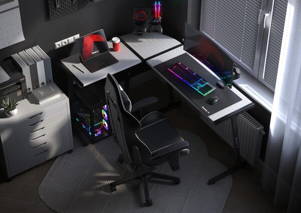 Rohový PC stolek Hyperion 6.0 (černá + bílá)