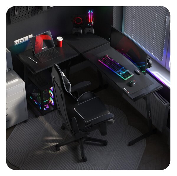 Rohový PC stolek Hyperion 6.0 (černá + vícebarevná) (s LED osvětlením)