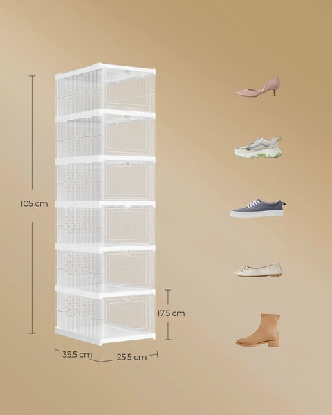 REGÁL NA BOTY, bílá, průhledné, 25,5/105/35,5 cm - Online Only šatny & botníky, Online Only